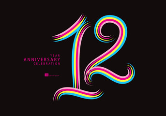 12 years anniversary celebration logotype colorful line vector, 12th birthday logo, 12 number, Banner template, vector design template elements for invitation card and poster, t-shirt design
