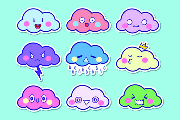 Obraz premium collection of colorful cute cloud stickers for kids free vector