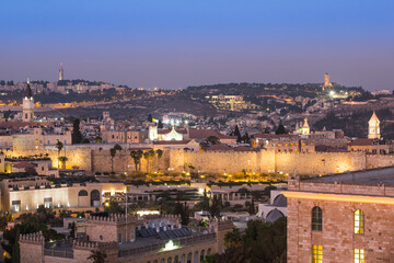 Fototapeta na wymiar Panorama of Jerusalem from above at night, Israel