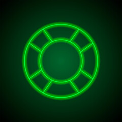 Lifebuoy simple icon. Flat desing. Green neon on black background with green light.ai