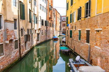 Historic buildings on the canal in Venice, Italy