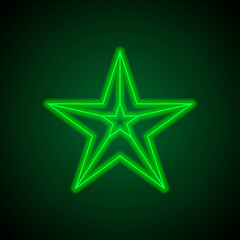 Star simple icon. Flat desing. Green neon on black background with green light.ai