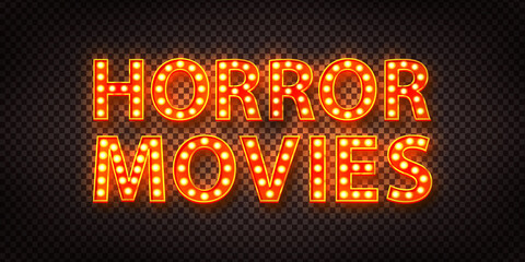 Fototapeta na wymiar Vector realistic isolated marquee text of Horror Movies on the transparent background. Concept of cinema night and Halloween.