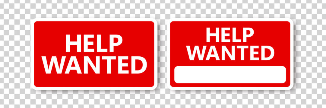 Vector realistic isolated Help Wanted signs on the transparent background.