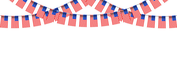 Vector realistic isolated party flags with United States of America flag on the white background. Concept of Happy Presidents Day.