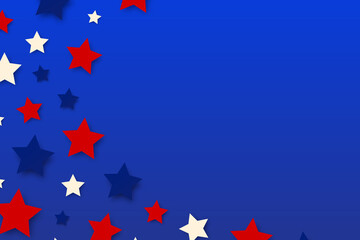 Vector realistic background with USA symbols and flag for Presidents Day on the blue background.