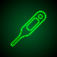 Obraz premium Thermometer simple icon. Flat desing. Green neon on black background with green light.ai
