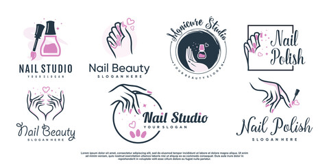 Set of nail beauty logo design for with creative element concept Premium Vector