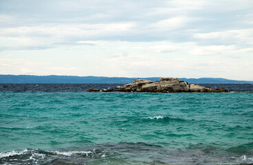 Lonely island in Aegean Sea, the beautiful beach of Kalogria, Greece
