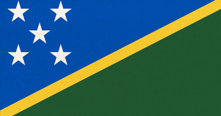 Flag of Solomon Islands. Fabric Texture. National symbol. Country in Oceania