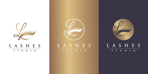 Lash logo design for beauty with letter L concept Premium Vector - obrazy, fototapety, plakaty