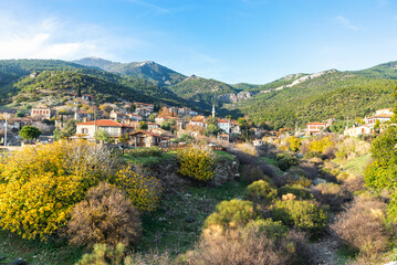 Doganbey village landscape and stone houses in Aydın province, Turkey