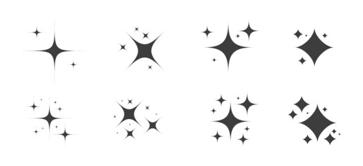 Sparkle icon set. Shiny cartoon stars. Glowing light effect stars and bursts collection