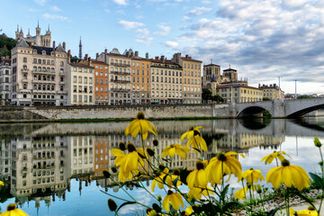 Saone river in Lyon city at morning