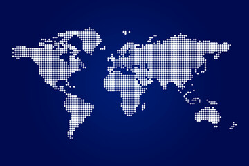 White dotted World map on blue background