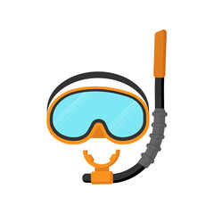 Orange diving mask, snorkel, swimming equipment, scuba diving, vector illustration
