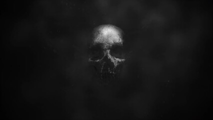 Dark black skull on grunge texture, motion horror, mystical and Halloween style background