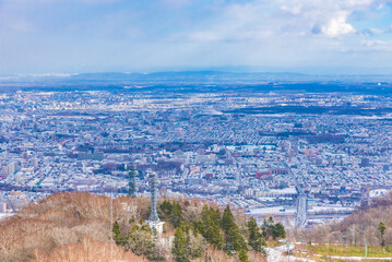 【北海道】札幌のパノラマ風景　冬景色　雪景色　藻岩山山頂より