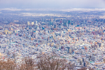 【北海道】札幌のパノラマ風景　冬景色　雪景色　藻岩山山頂より