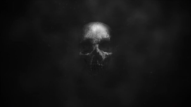 Dark black skull on grunge texture, motion horror, mystical and Halloween style background