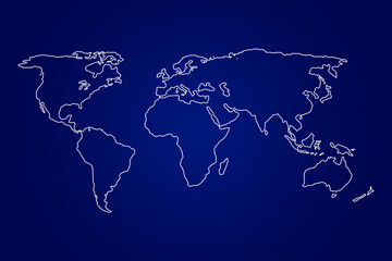 Abstract white outline World map on blue background