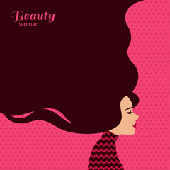 Obraz na płótnie Canvas Vintage Fashion Woman with Long Hair. Vector Illustration. Stylish Design for Beauty Salon Flyer or Banner. Girl Silhouette. Cosmetics. Beauty. Health and spa. Fashion themes.
