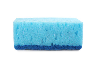 Light blue cleaning sponge with abrasive scourer isolated on white
