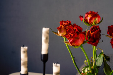 red fading roses