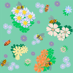pattern insects and flowers without background