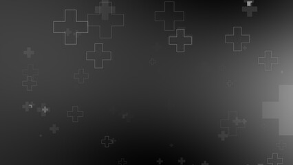 Medical health cross neon light shapes pattern on black background. Abstract healthcare with coronavirus infected deaths case concept.