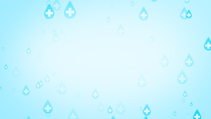 Medical health cross white on blue sanitizer drop pattern background.
