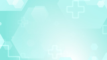 Abstract hexagon cross geometric blue green pattern medical background.