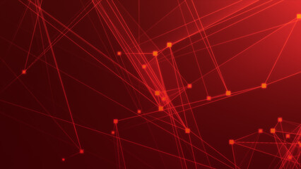 Abstract red polygon tech network with connect technology background. Abstract dots and lines texture background. 3d rendering.