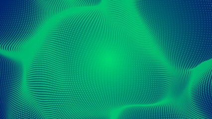 Fototapeta premium Abstract dot green wave pattern gradient texture technology background.