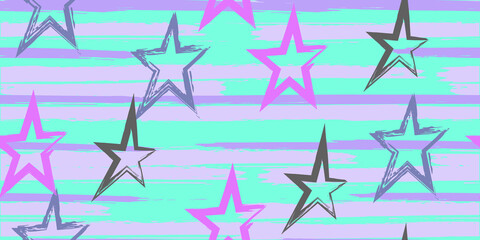 Obraz premium Colored stripes and stars. Simpless. Fashion watercolor striped design.