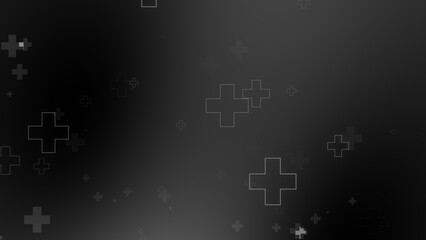 Medical health cross neon light shapes pattern on black background. Abstract healthcare with coronavirus infected deaths case concept.