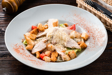 Caesar salad with chicken, Parmesan and wheat croutons