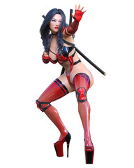 Obraz premium 3D japanese assassin woman render.