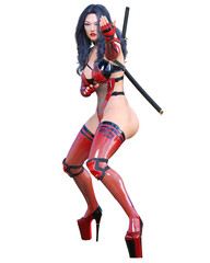 Obraz premium 3D japanese assassin woman render.