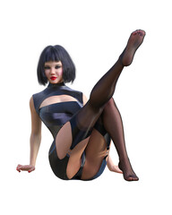 Beautiful woman nylon sleeveless jumpsuit stockings.
