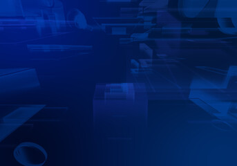 Abstract 3d blue blockchain isometric digital technology texture background.;