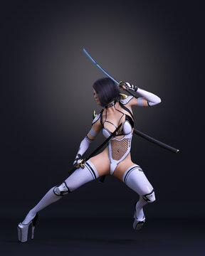 3D assassin woman render.