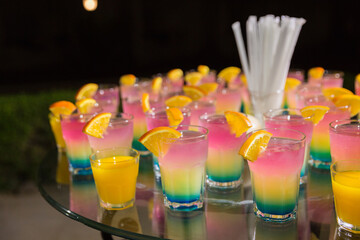 Different colored alcohol cocktails