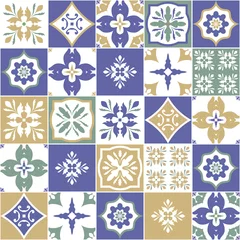 Papier Peint photo Pantone 2022 very peri Ornate portuguese decorative tiles azulejos. Vector.