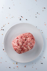 raw minced meat beef on white background
