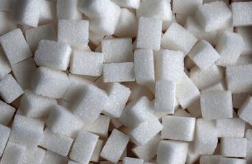 White Sugar cubes background image top view