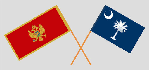 Crossed flags of Montenegro and The State of South Carolina. Official colors. Correct proportion