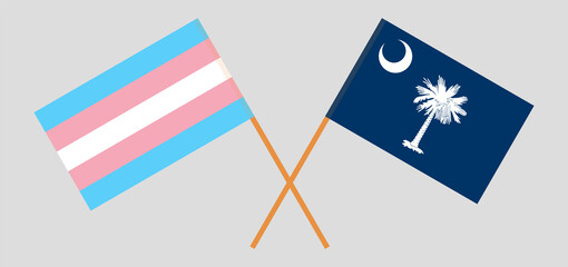Crossed flags of Transgender Pride and The State of South Carolina. Official colors. Correct proportion