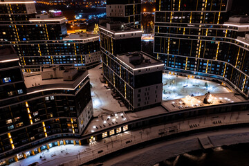 Obraz premium Aerial photography of the night view of modern city buildings in central district of city
