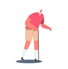 Senior Male Character with Walking Cane Isolated on White Background. Elderly Man Lifestyle, Old Smiling Gentleman